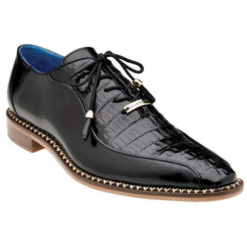 Belvedere "Gabriele" Black Genuine Alligator / Italian Calfskin Lace-up Shoes B04.